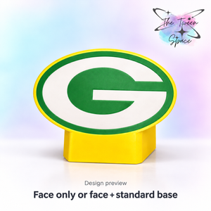 Green Bay Packers 3D printed interchangeable face with The Tween Space branding; choose face only or face with standard base