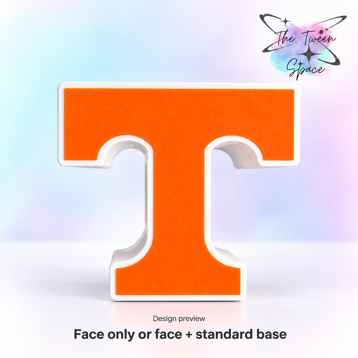 Tennessee Volunteers 3D printed interchangeable face with The Tween Space branding; choose face only or face with standard base