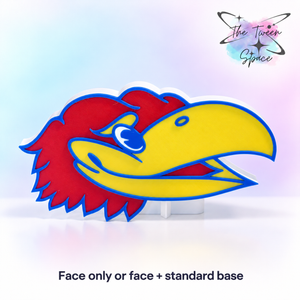 Kansas Jayhawk 3D printed interchangeable face with The Tween Space branding; choose face only or face with standard base