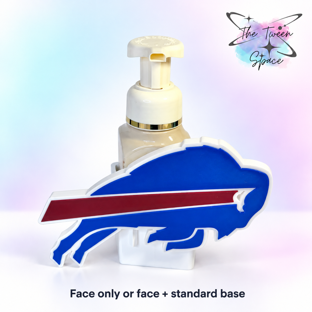 Buffalo Bills 3D printed interchangeable face with The Tween Space branding; choose face only or face with standard base