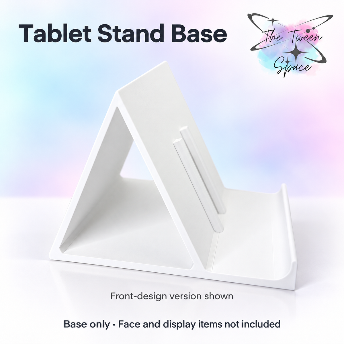 Interchangeable Tablet Stand Base with The Tween Space branding; decorative faces and display accessories not included