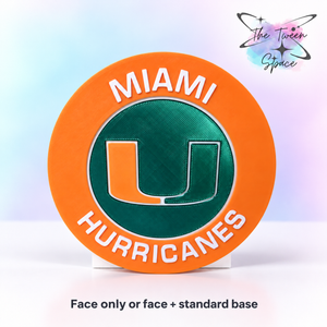 Miami Hurricanes 3D printed interchangeable face with The Tween Space branding; choose face only or face with standard base