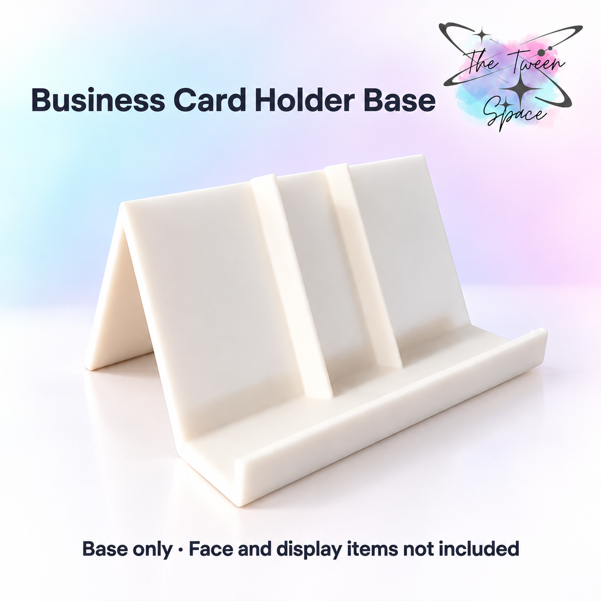 Interchangeable Business Card Holder Base with The Tween Space branding; decorative faces and display accessories not included