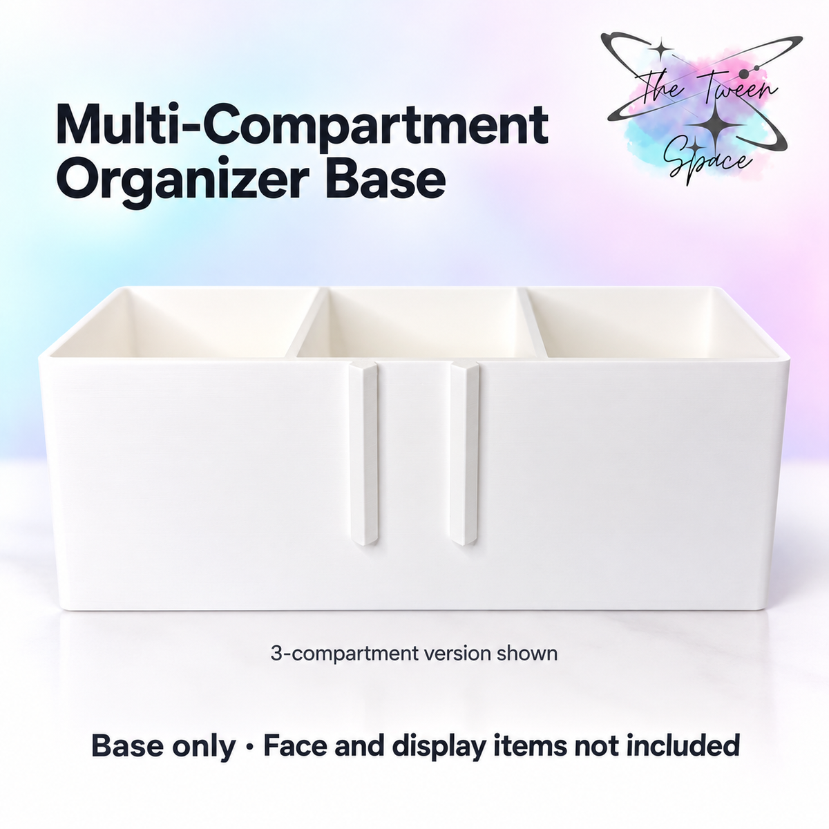 Multi-Compartment Interchangeable Organizer Base with The Tween Space branding; decorative faces and display accessories not included