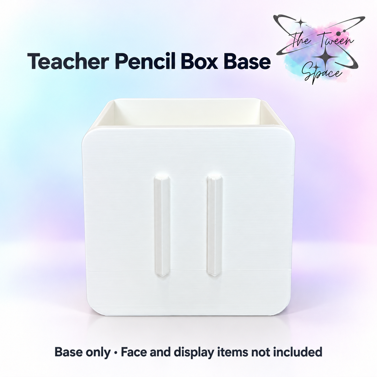 Teacher Pencil Box Interchangeable Base with The Tween Space branding; decorative faces and display accessories not included