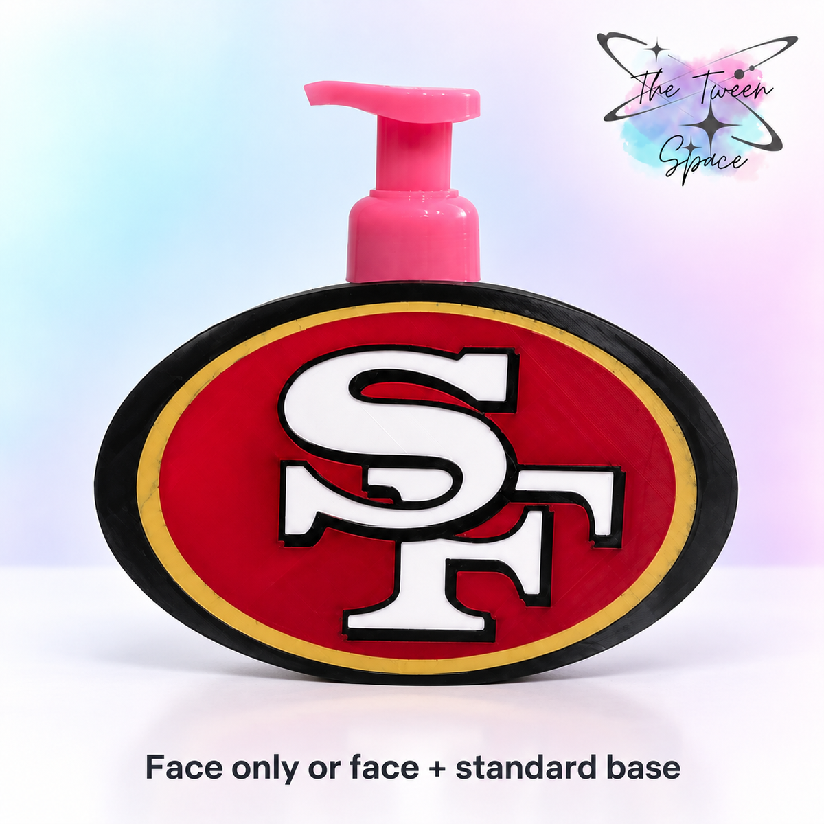 San Francisco 49ers 3D printed interchangeable face with The Tween Space branding; choose face only or face with standard base
