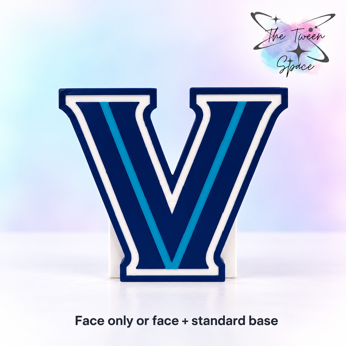 Villanova Wildcats 3D printed interchangeable face with The Tween Space branding; choose face only or face with standard base