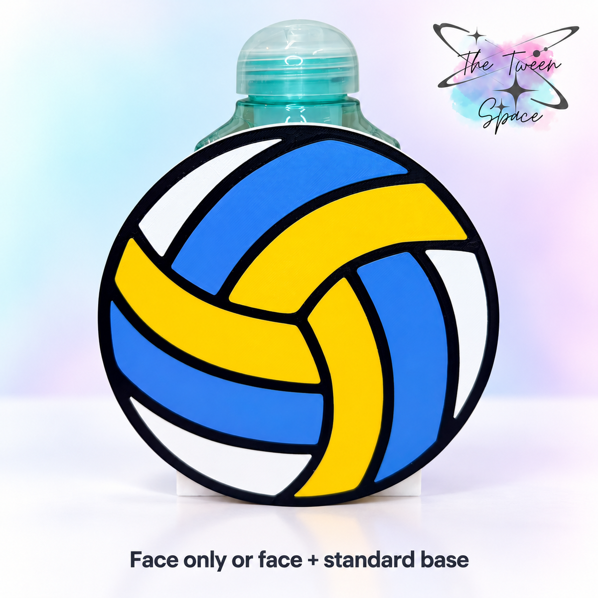 Volleyball - Blue, Yellow and White 3D printed interchangeable face with The Tween Space branding; choose face only or face with standard base