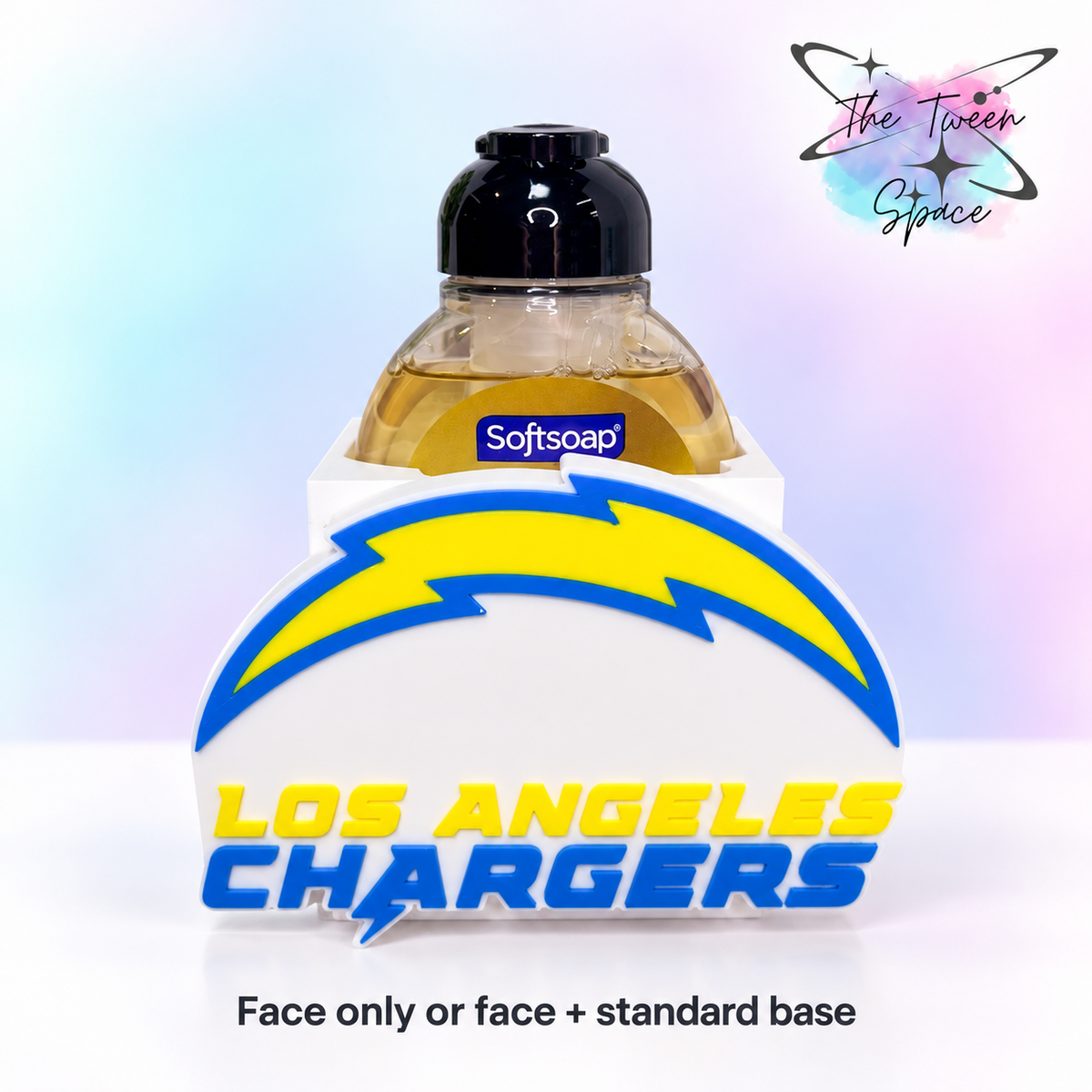 Los Angeles Chargers 3D printed interchangeable face with The Tween Space branding; choose face only or face with standard base
