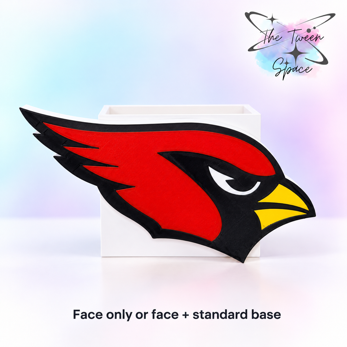 Arizona Cardinals 3D printed interchangeable face with The Tween Space branding; choose face only or face with standard base