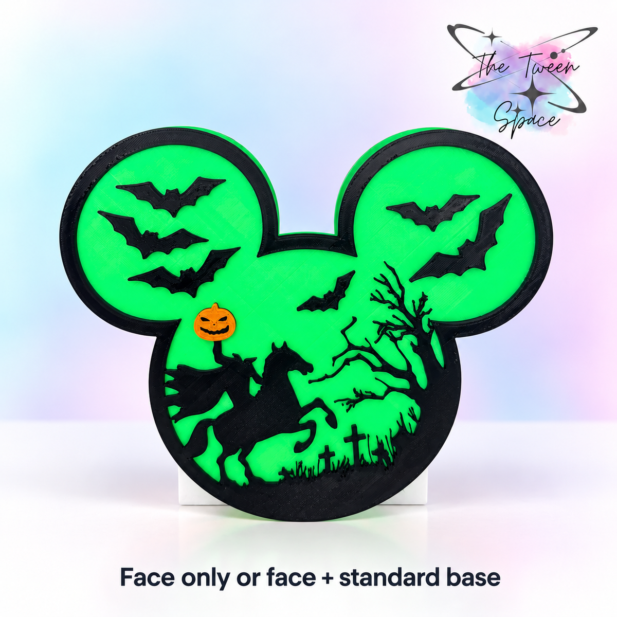 Mouse Head Pumpkin Rider Interchangeable Face, one design, with The Tween Space branding; decorative face or matching set available