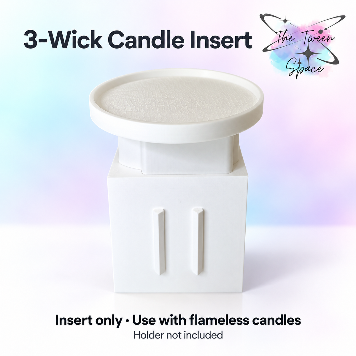 3-Wick Candle Holder Insert with The Tween Space branding; decorative faces and display accessories not included