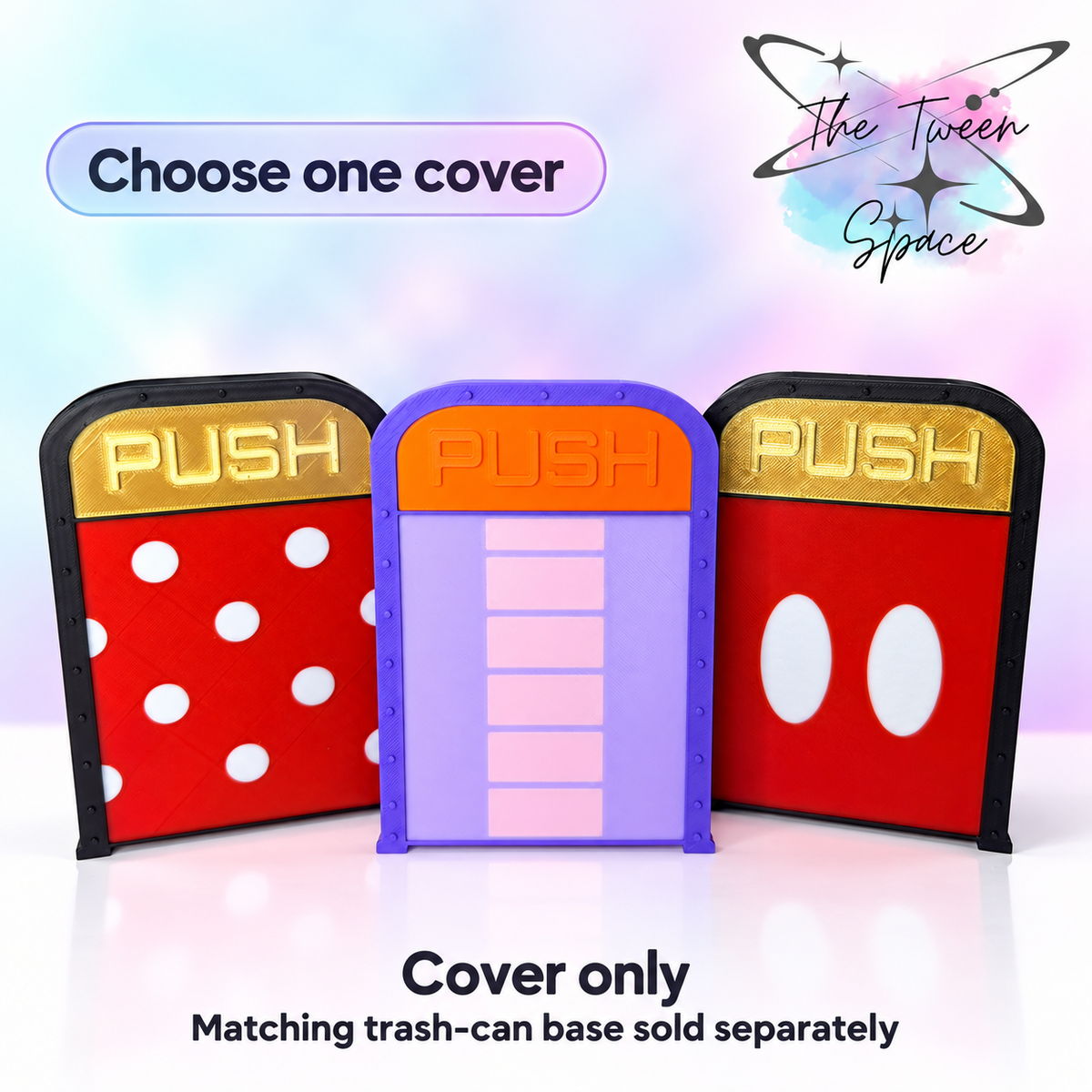 Mouse & Dragon Interchangeable Trash-Can Covers, choose one design, with The Tween Space branding; decorative cover or matching set available