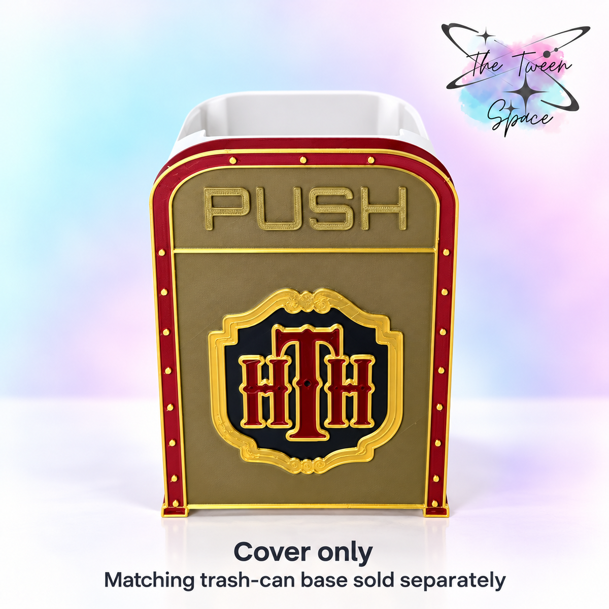 Scary Hotel Interchangeable Trash-Can Cover, one design, with The Tween Space branding; decorative cover or matching set available