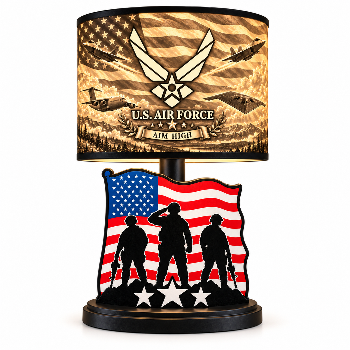 U.S. Air Force Lithophane LED Table Lamp by The Tween Space, illuminated on a plain white background.