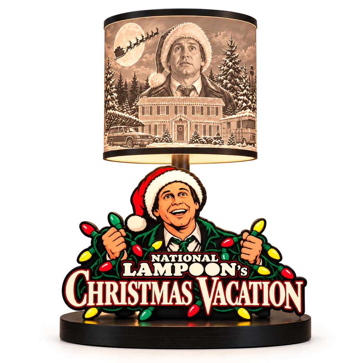 Christmas Vacation-Inspired Lithophane LED Table Lamp by The Tween Space, illuminated on a plain white background.