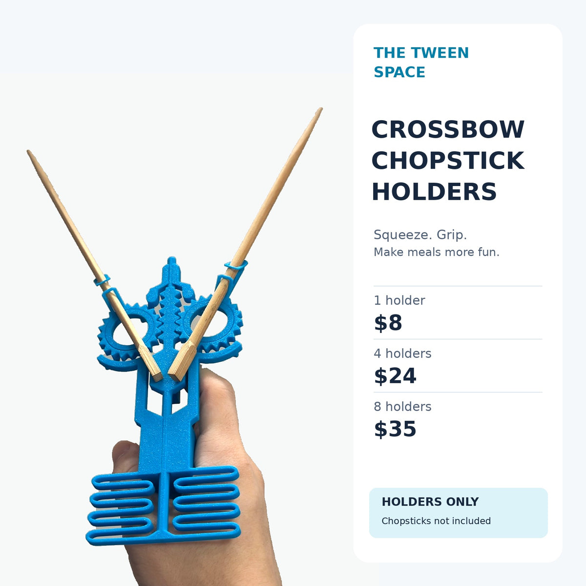 Crossbow chopstick holder pack options: 1 for $8, 4 for $24, and 8 for $35. Chopsticks not included.