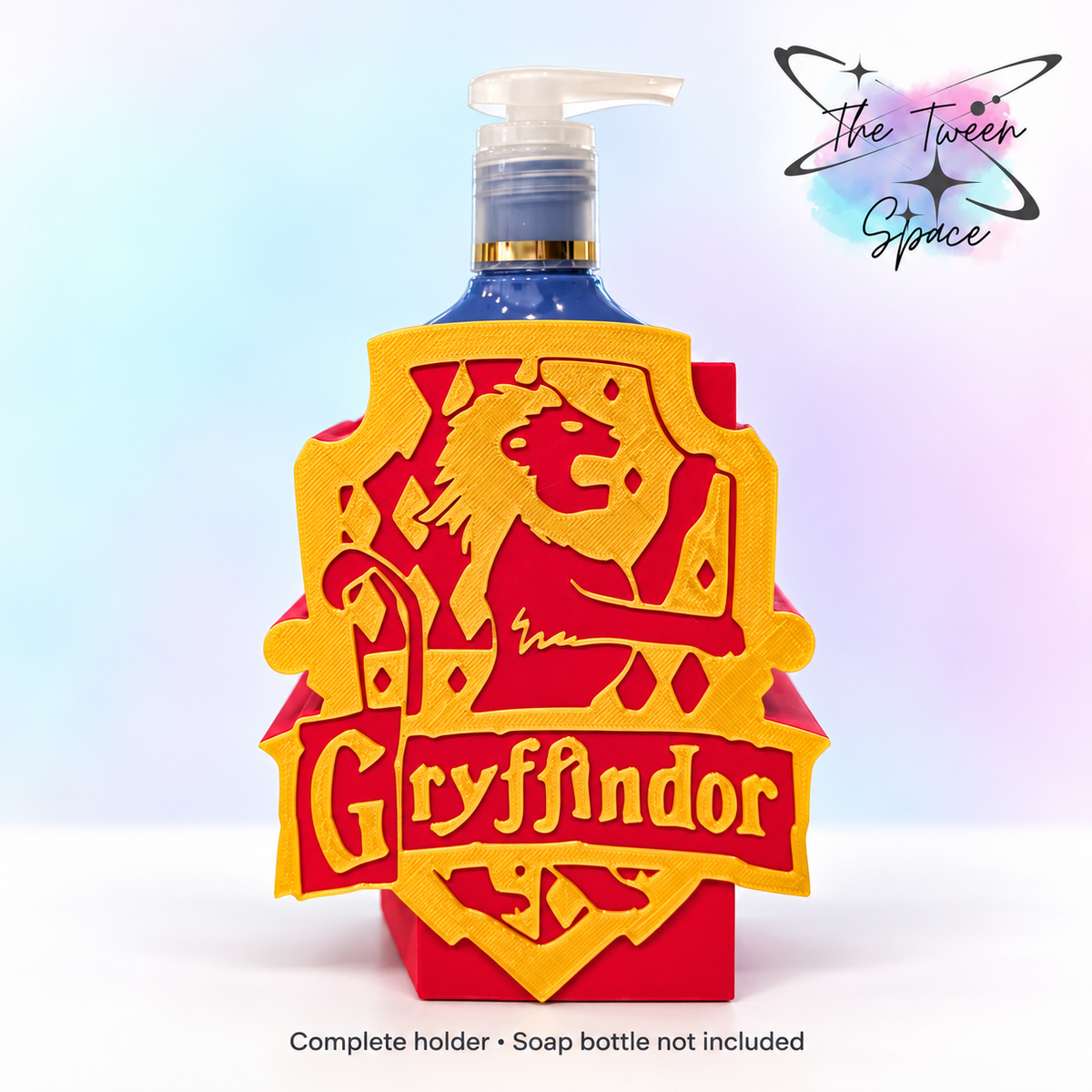 Gryffindor soap holder with The Tween Space branding; soap bottle shown for display and not included