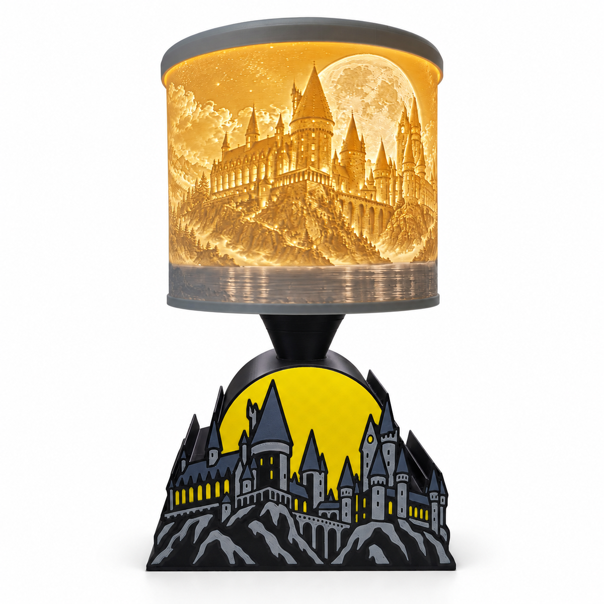 Hogwarts-Inspired Castle Lithophane LED Table Lamp by The Tween Space, illuminated on a plain white background.