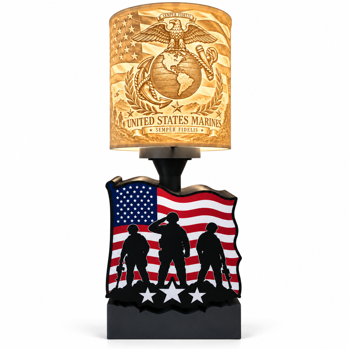 U.S. Marine Corps Lithophane LED Table Lamp by The Tween Space, illuminated on a plain white background.