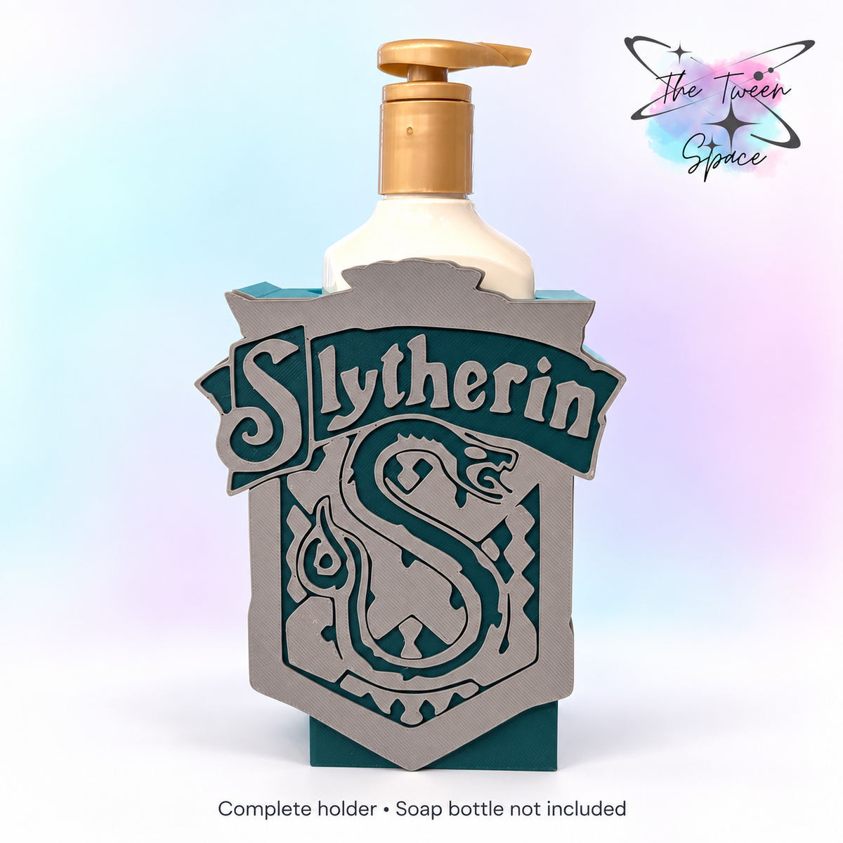 Slytherin soap holder with The Tween Space branding; soap bottle shown for display and not included