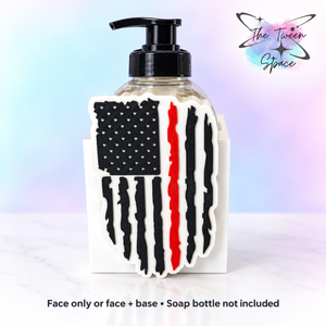 Thin Red Line Flag interchangeable face by The Tween Space; choose face only or face plus a standard soap-holder base. Soap bottle is for display only.