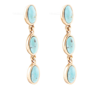 Three Times the Blue Turquoise Golden Drop Earrings