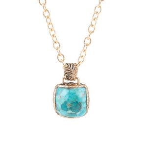 Carved Blue Turquoise Stone Golden Pendant Necklace
