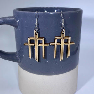 Triple Cross Wooden Dangle Earrings | Cross Symbol Jewelry detail view by Cate's Concepts, LLC