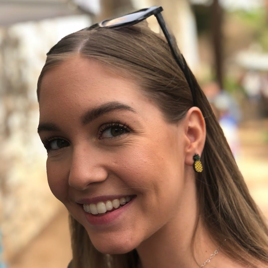 Pineapple Wooden Dangle Earrings | Tropical Fruit Jewelry