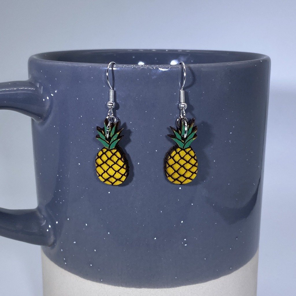 Pineapple Wooden Dangle Earrings | Tropical Fruit Jewelry