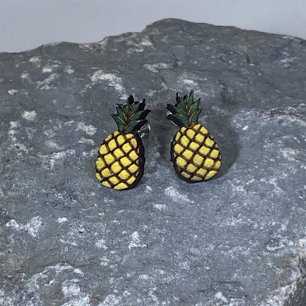 Pineapple Wooden Dangle Earrings | Tropical Fruit Jewelry
