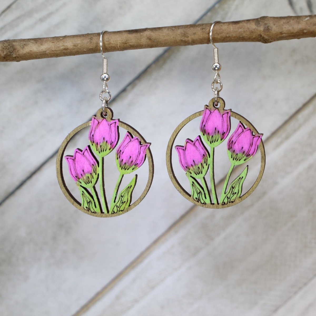 Tulip Wooden Earrings | Botanical Flower Jewelry