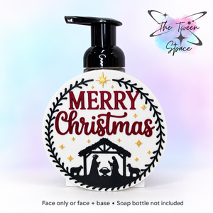 Merry Christmas interchangeable face with nativity scene; soap bottle not included.