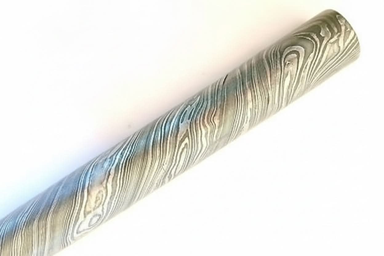 25mm Damascus Steel Round Rod Bar for Knife Guards, Rings and Custom Metalwork by JW SteelCrafts, Damascus knife detail photo 2