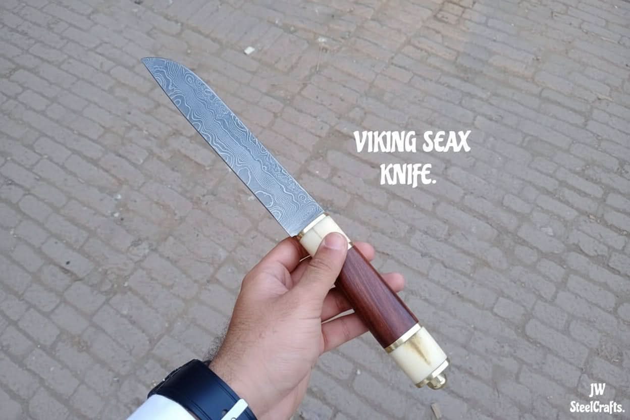 Viking Seax Knife By JW Steel Crafts. by JW SteelCrafts, Damascus knife main product photo