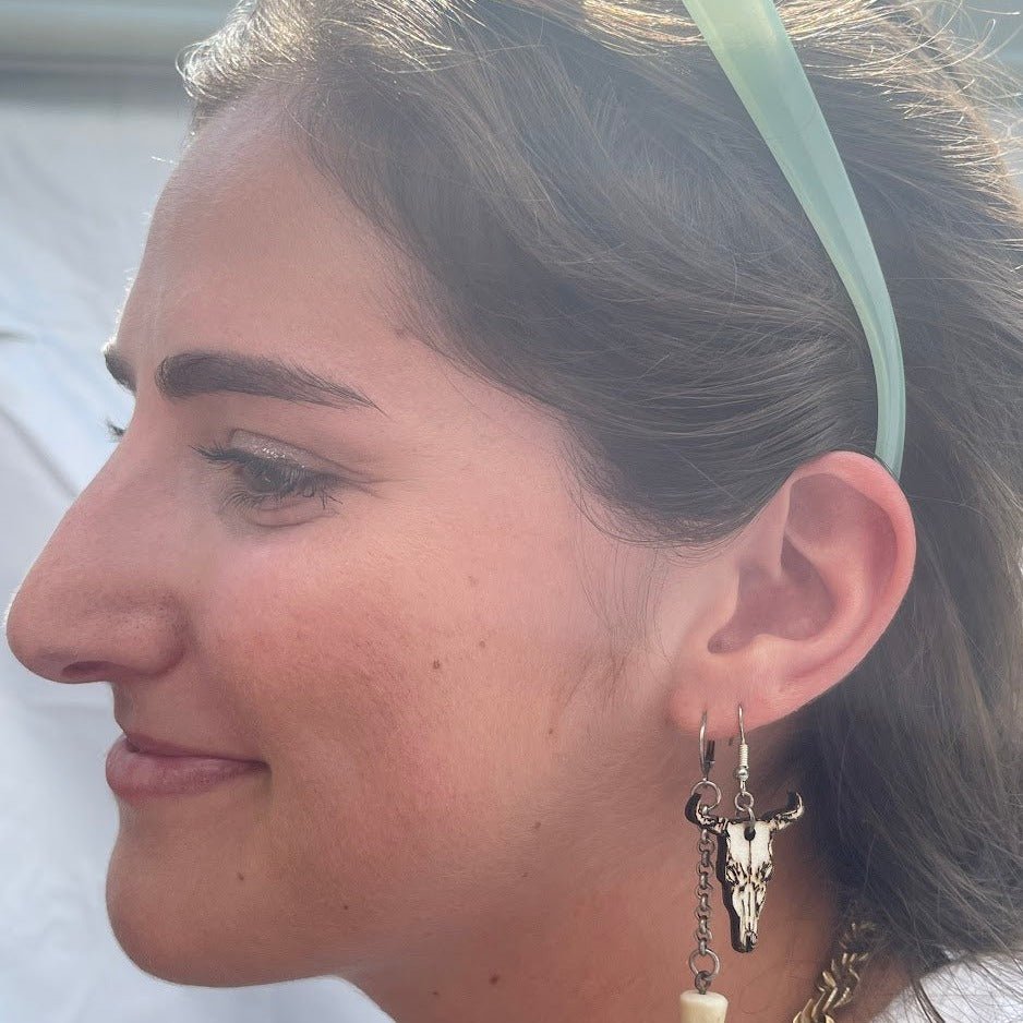 Cow Skull Wooden Dangle Earrings | Western Boho Jewelry
