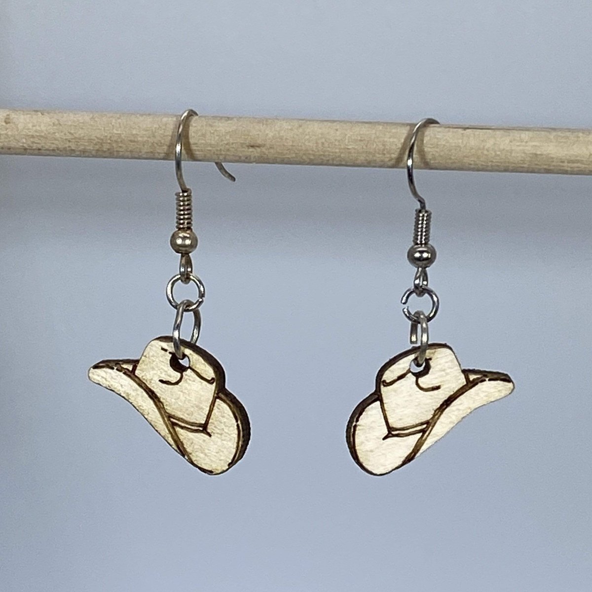 Cowboy Hat Wooden Dangle Earrings | Western Jewelry