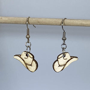 Cowboy Hat Wooden Dangle Earrings | Western Jewelry