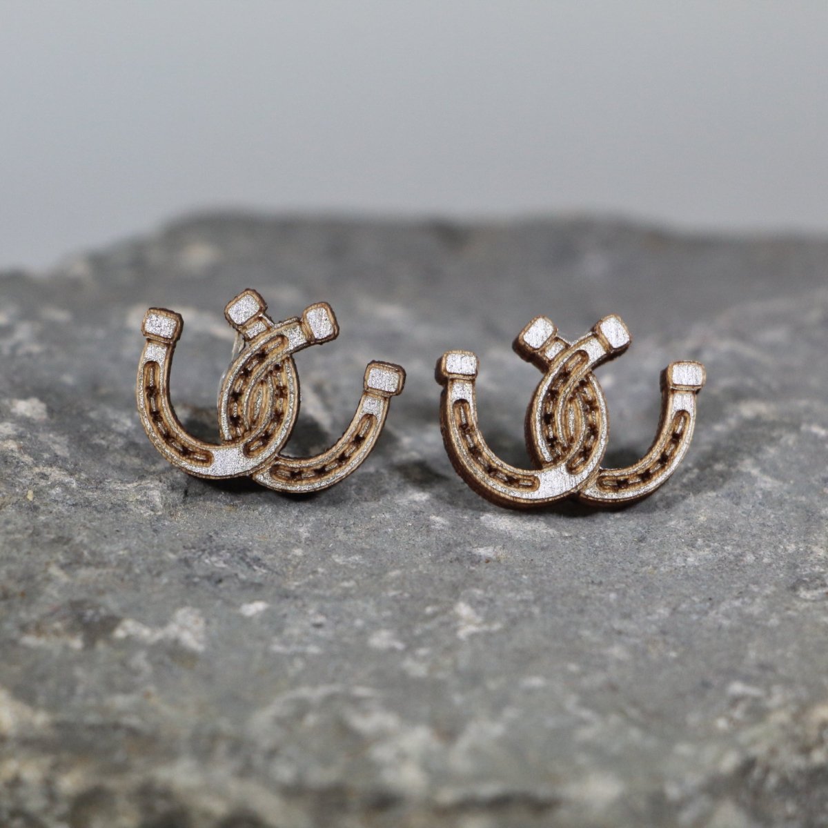 Horseshoe Wooden Dangle Earrings | Western Lucky Jewelry by Cate's Concepts, LLC, handmade jewelry detail photo 2