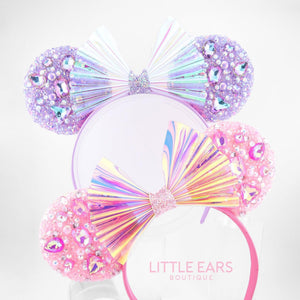 White Iridescent Sparkle Ears by Little Ears Boutique, scented candle detail photo 6