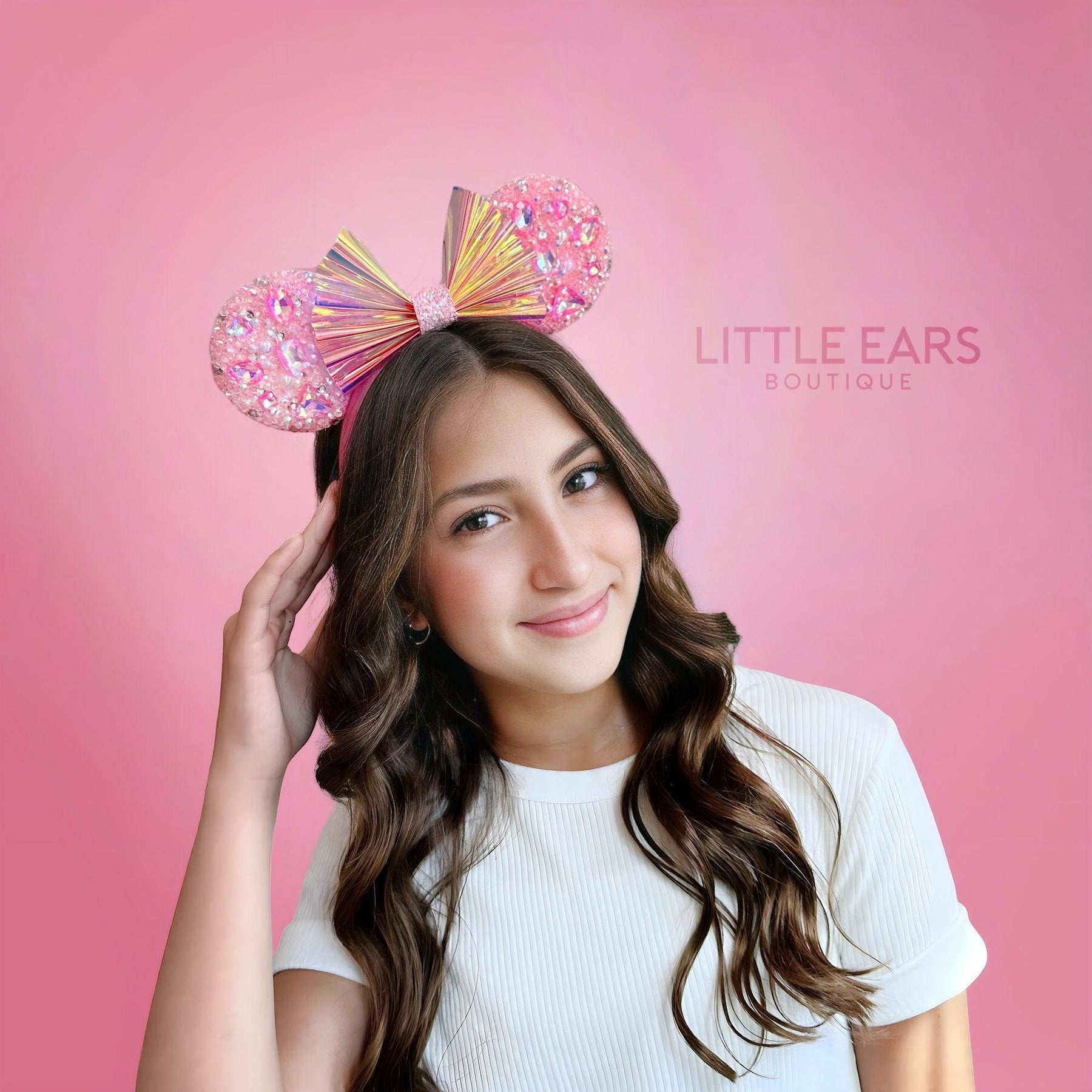 White Iridescent Sparkle Ears by Little Ears Boutique, scented candle detail photo 7