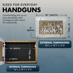 White Wolf Gun Concealment Furniture - Handcrafted Hidden Gun Storage Wall Decor - Hidden Gun Shelf with Magnetic Lock for Quick Access