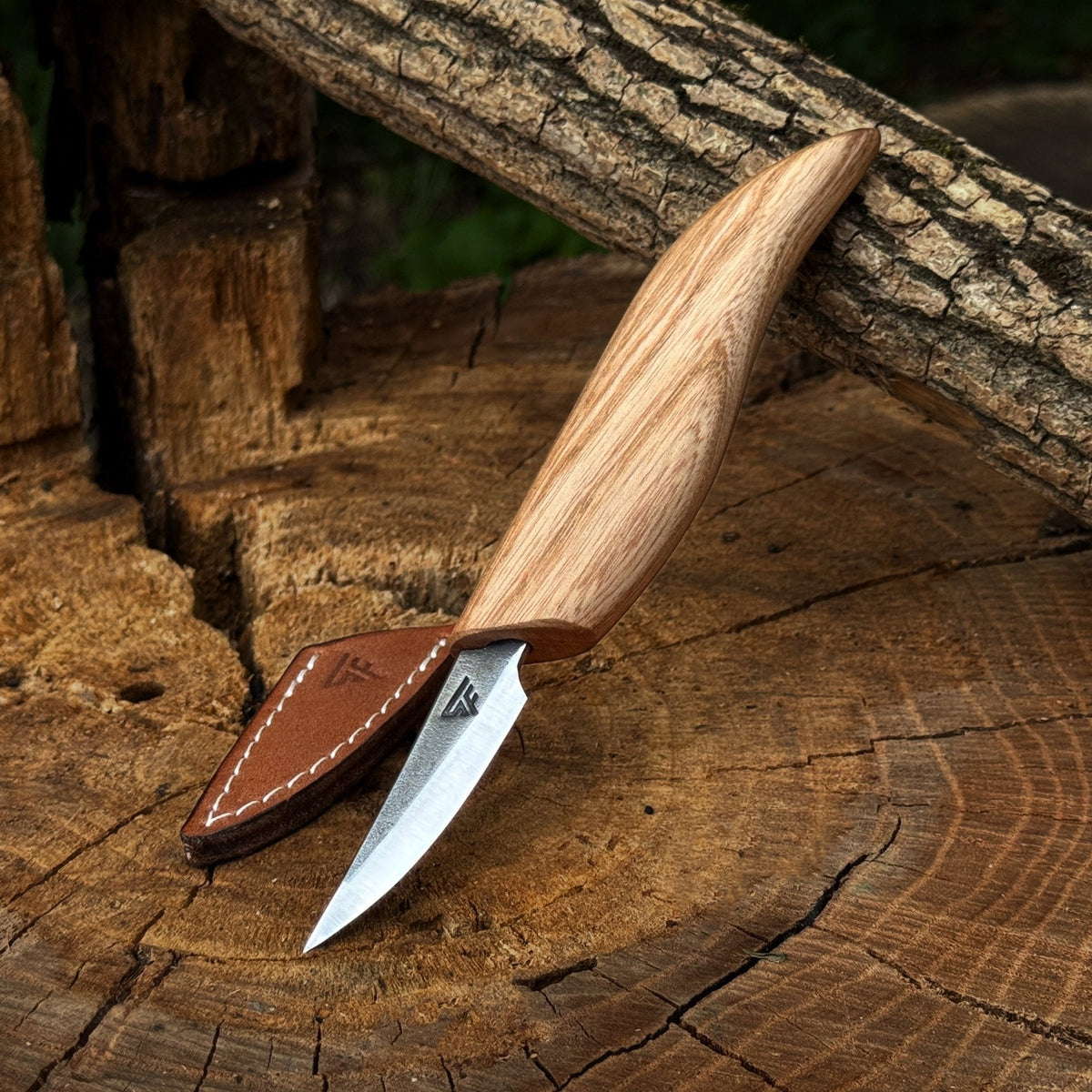 Whittling Sloyd Knife with Leather Sheath by Sharky Forged Steel Tools — view 1