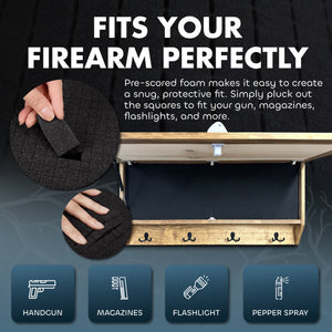 Wolf in the Wild Hidden Gun Storage - Coat Rack Concealment Shelf with Hooks for Coats, Bags, & Hats - Quick Access Hidden Gun Shelf - Secure Magnetic Lock