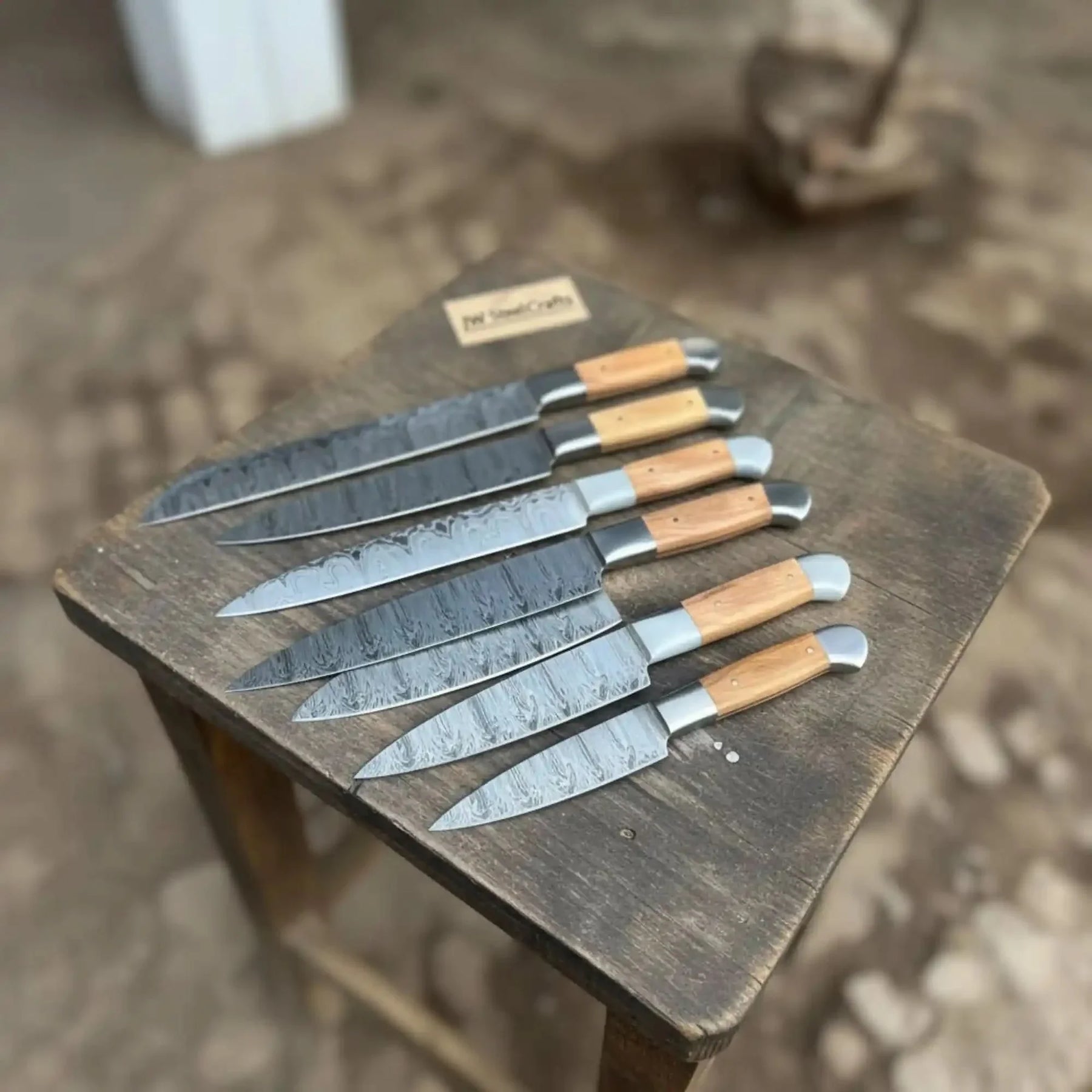 7-Piece Handmade Damascus Chef Knife Set with Wood Handles (Professional Kitchen Set)