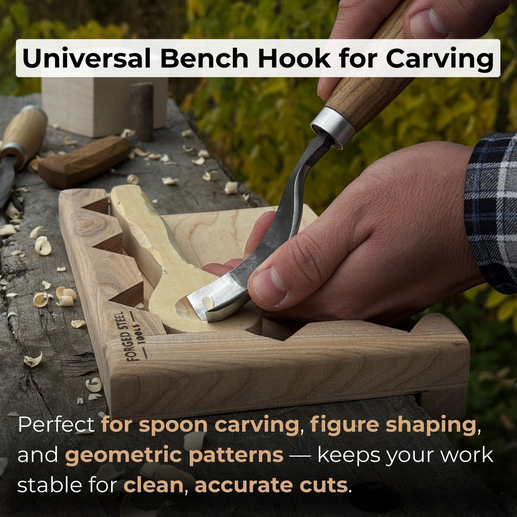 Wooden Bench Hook for Carving. Handcrafted Work Support for Wood Carving