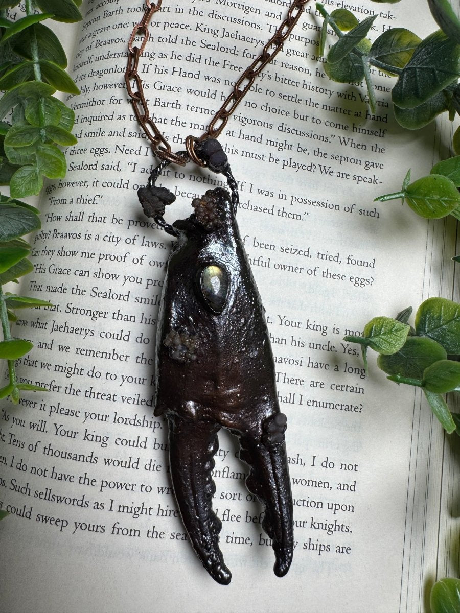 XL Crab Claw, Labradorite, and Grape Agate Necklace