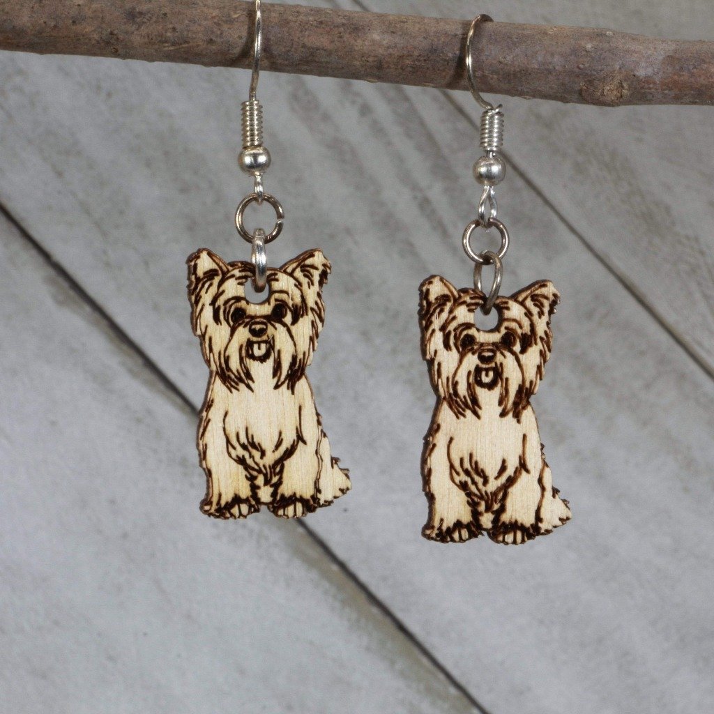 Yorkshire Terrier Wooden Dangle Earrings | Yorkie Dog Jewelry