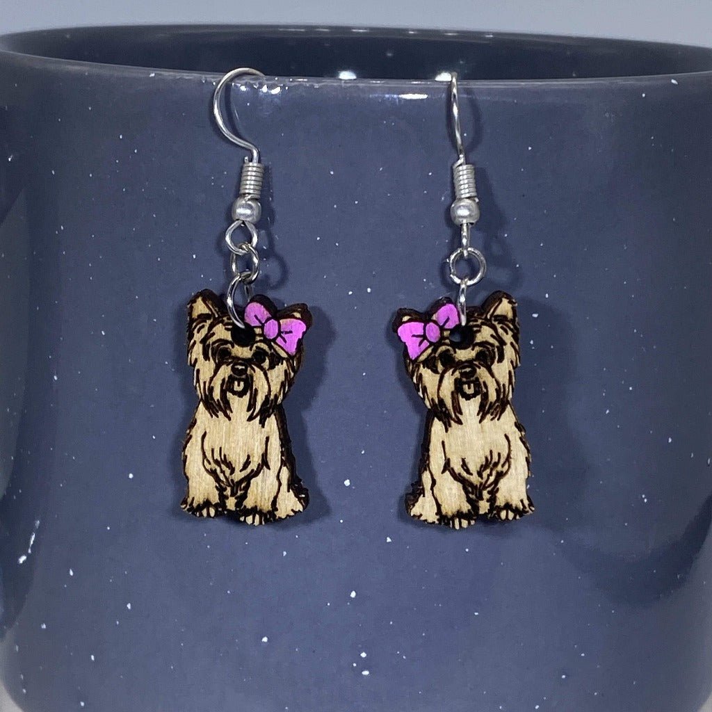 Yorkshire Terrier Wooden Dangle Earrings | Yorkie Dog Jewelry